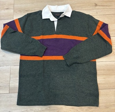 BEAMS PLUS Rugby Polo Style Sweater 100% Wool Green Purple Orange Japan Large L