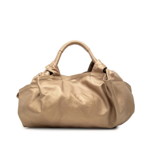 LOEWE Anagram Nappa Aile Leather Handbag Gold Women Used Authentic