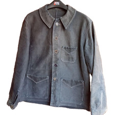 France Vintage Black Moleskin Jacket 20s-50s L French Work Euro Work Coverall