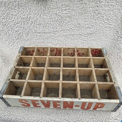 Vintage 1971 Wooden Wood 24 Bottle 7-UP Crate July