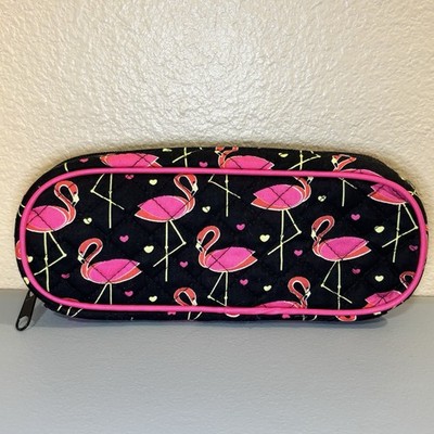 Pink Flamingos Double Zip Make-Up Pencil Storage Case Quilted Exterior Pocket
