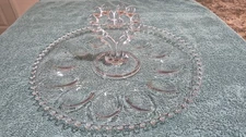 Imperial Glass Candlewick Deviled Egg Plate / Platter Heart Handle Clear 11.5"