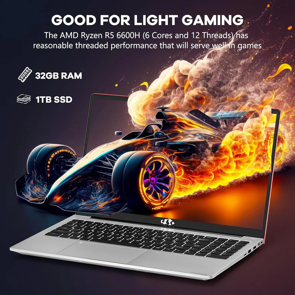 Nimo Laptop, 15.6"FHD Business Laptop, 6-Cores AMD Ryzen 5 6600H 32GB DDR5, 1TB - Image 4 of 4
