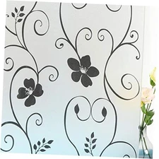 Decorative Window Film,Black Flower Static Cling Privacy Door Film, Non 