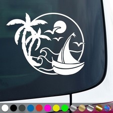 Sonne Strand Aufkleber Palmen Urlaub Reisen Segelboot Sticker Auto Geschenkidee
