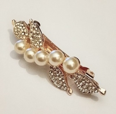 Haarspange Haarklammer festlich elegant roségoldf Kunstperle Strass 7 x 2,5 cm