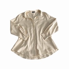 PrettyLittleThing Ivory Cream Satin Button Up Front Collared Long Sleeve US 12