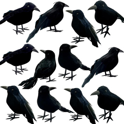 12 Pieces Halloween Black Crows Feathered Crows Realistic Looking Halloween Hand