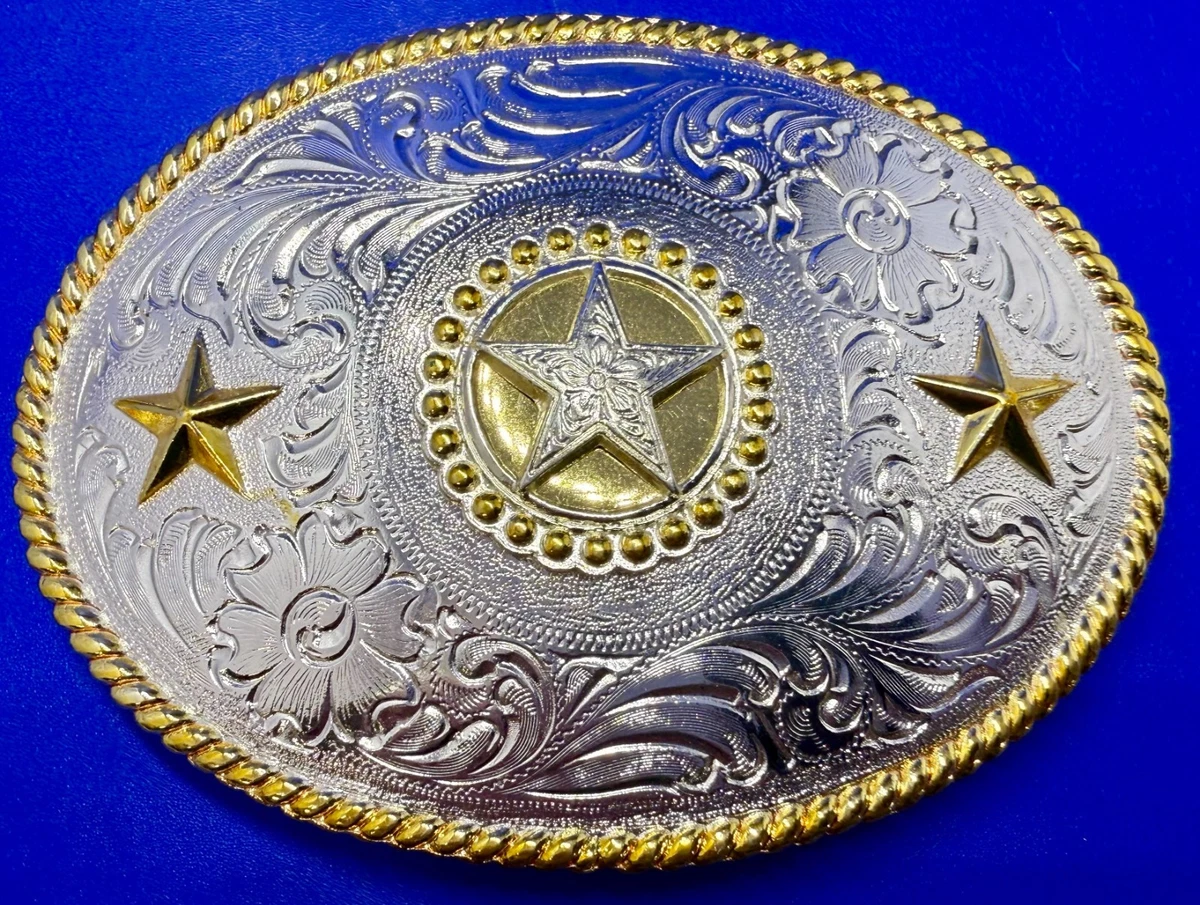 Western Rodeo Silvertone Black Belt Buckle Unbranded Made In U.S.A. 3416
