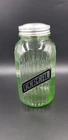 Vintage Hoosier Style Ribbed Green Uranium Glass Cereal Jar w/ Lid