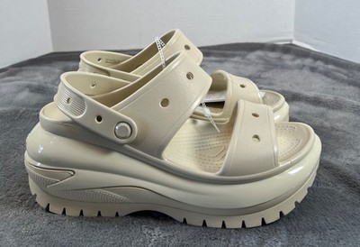 Crocs Classic Mega Crush Clog Mens 11 Ivory Bone Platform Sandal 207989-2Y2