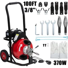 Drain Cleaner Machine Electric Drain Auger 100FT x 3/8 In Auto Feed w/ Cutters
