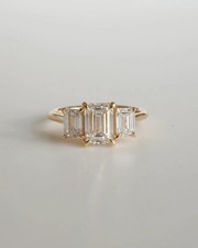 Emerald Cut Lab Grown Diamond Ring 3 Carat IGI Certified E F VVS 14k Yellow Gold