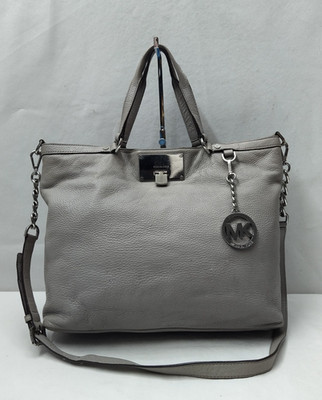 Michael Kors Gray Leather Pushlock Double Handles Satchel Shoulder Bag