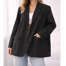 Edikted Black Cropped Blazer Jacket Oversized Boxy Minimalist Womens Small