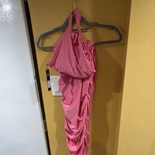 fashion nova pink halter ruched sleeveless maxi bodycon dress m