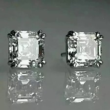 Women's Stud Earrings 2Ct Asscher Cut Lab Created Diamond 14K White Gold Plated