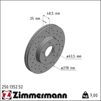 2X Zimmermann 250.1352.52 Bremsscheibe FüR Volvo Ford V50 S40 C70 C30 Focus 533