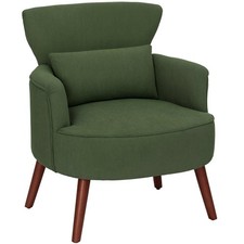 Fauteuil vert velours côtelé dossier ailé 69x69,5x78cm siège rétro rembourré 18cm mousse solide