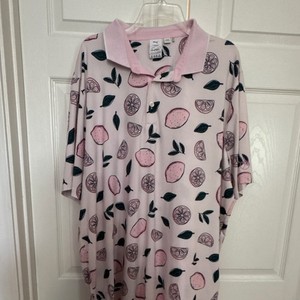 PUMA golf Polo Men's XXL Pink/Green Fruit Print Short Sleeve Collared Button 