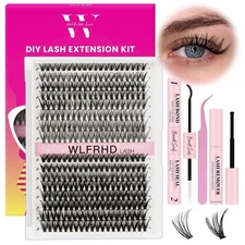 DIY Lash Clusters Kit 320PCS D Curl Wispy Lashes Bond Seal Set