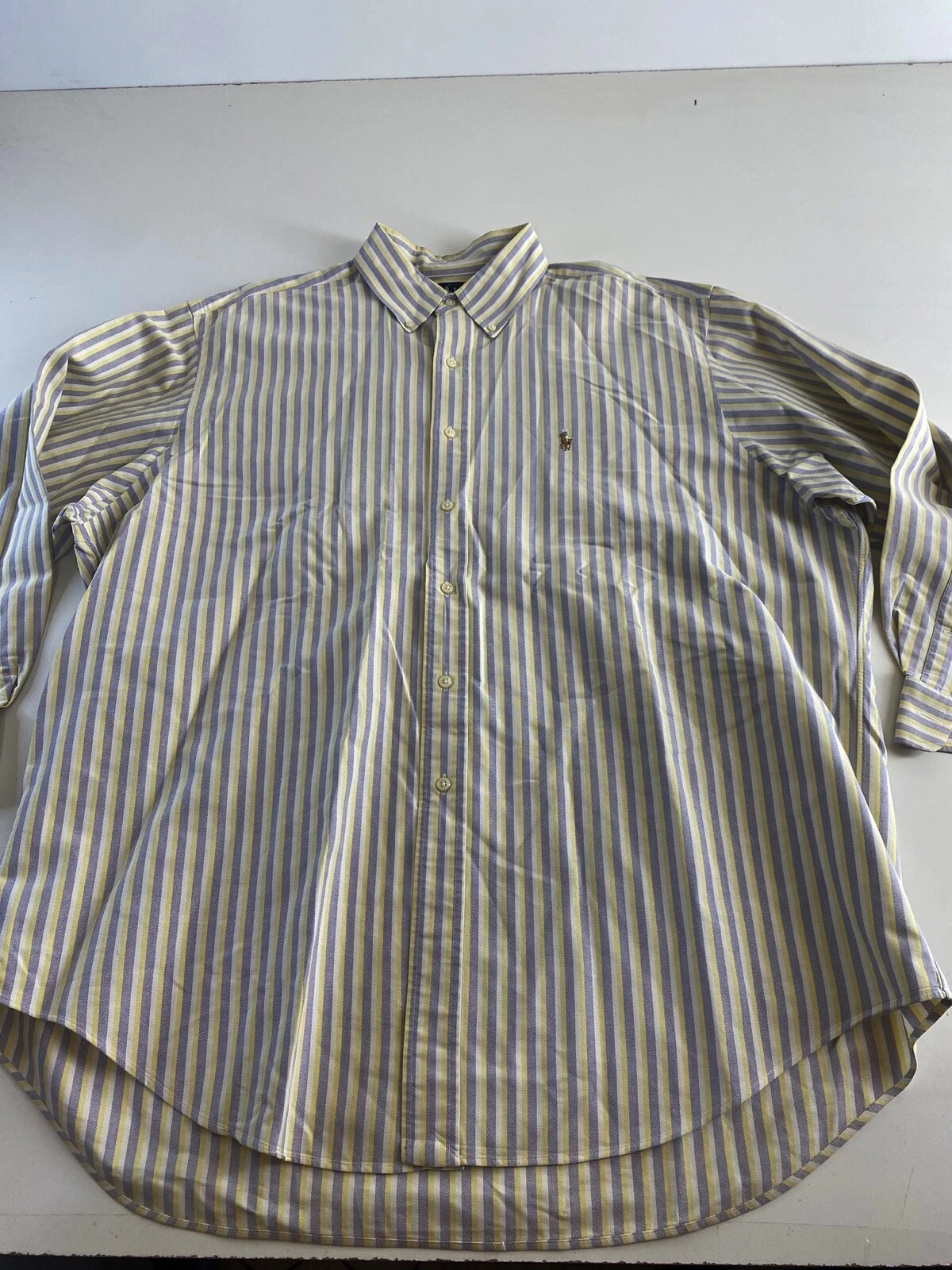Polo Ralph Lauren Yellow Blue Stripe LONG SLEEVE SHIRT XL 17.5 x 33 Extra Large