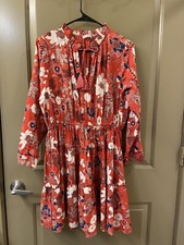 ulla johnson cotton rayon orange red floral mini dress sz 8 (item A50)