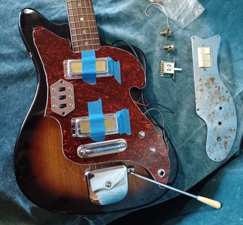 Vintage Custom Teisco Zenon Offset Jaguar Jazzmaster style guitar project lot  