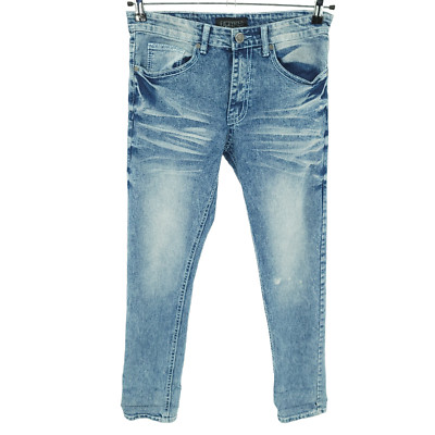 ENCRYPTED Jeans Mens 32x32 Distressed Denim Blue  Fade Slim Straight Leg