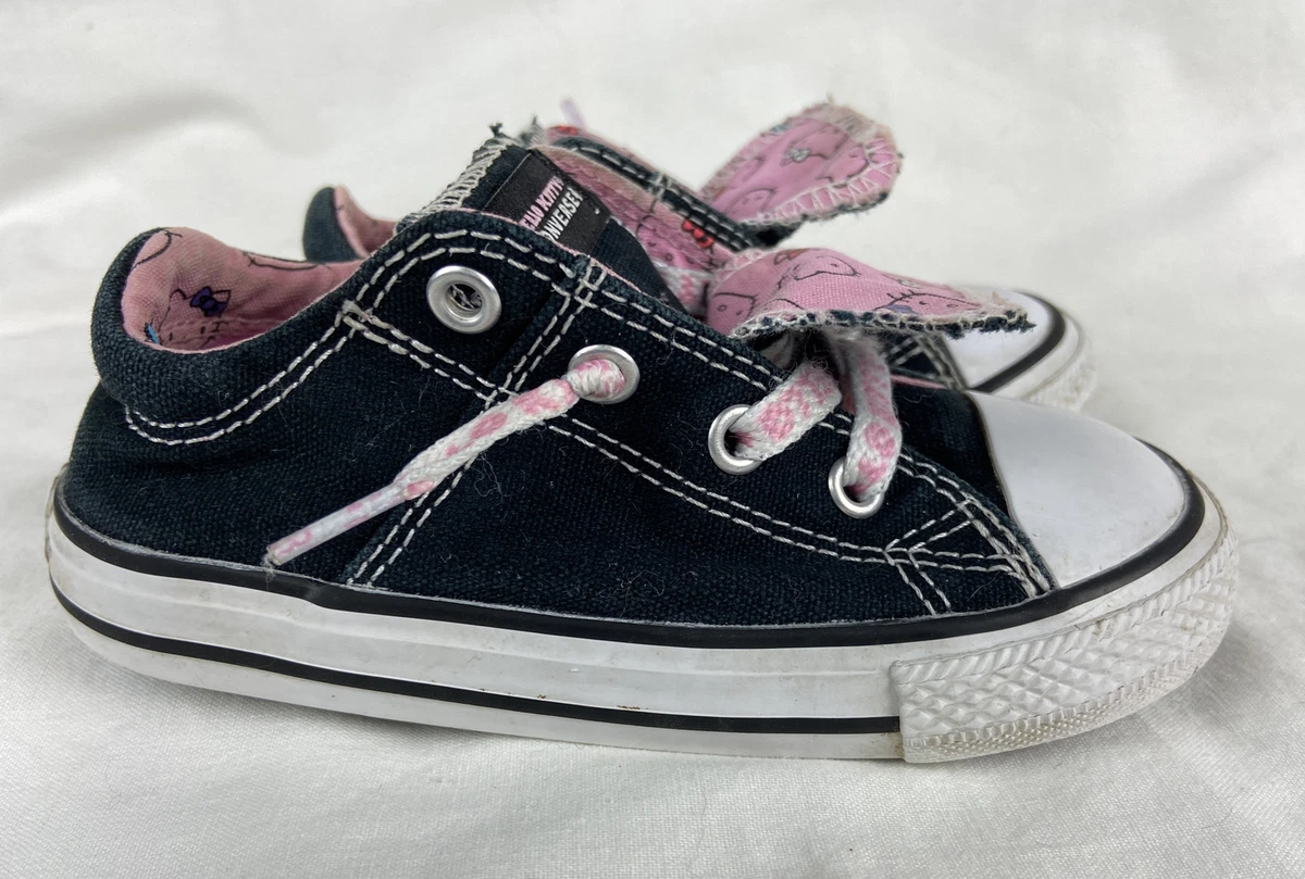 Converse Hello Kitty Chuck Taylor Black Low Top Toddler double tongue Size 8