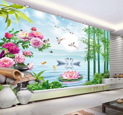 3D Peony Flower Lotus G15568 Wallpaper Wall Murals Removable Self-adhesive Honey