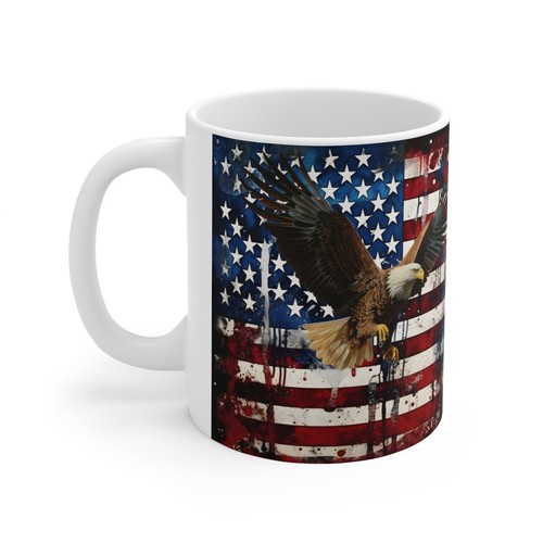 Tazza in ceramica bandiera americana e aquila svettante 11 oz - Foto 3 di 5
