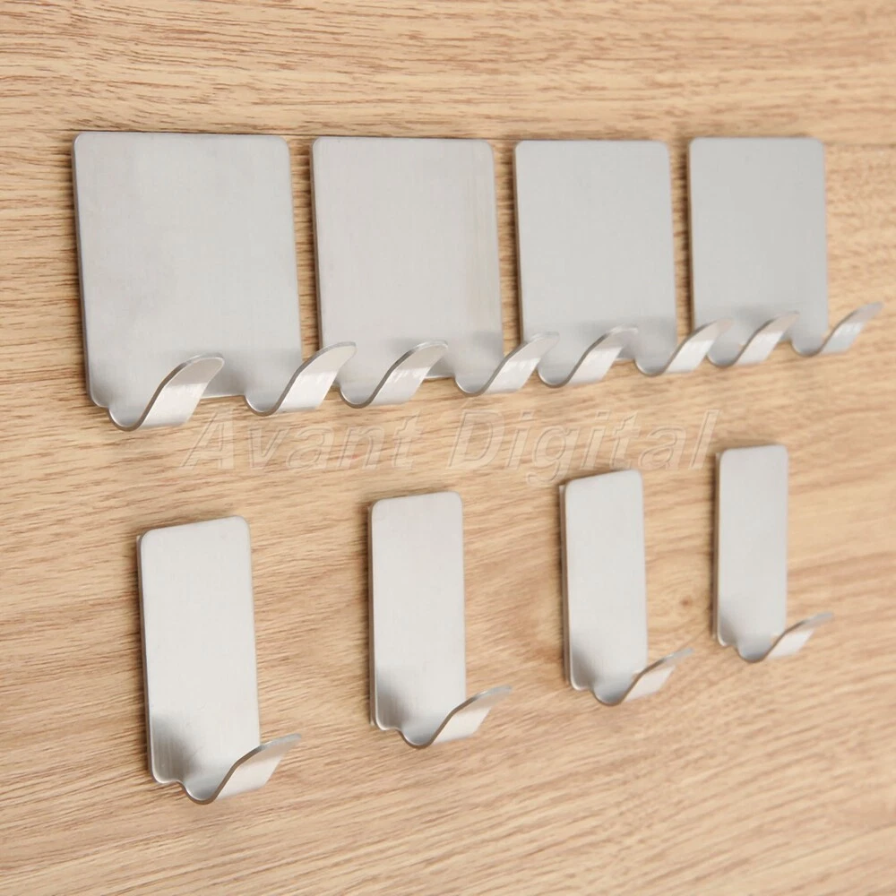 4pcs Stainless Steel Sticky Hooks 3M Self Adhesive Bathroom Wall Door Hat  Hanger