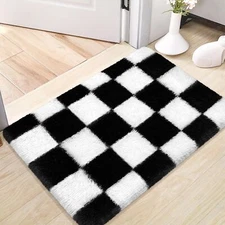 Small Rug Checkered Rug Black and White Fluffy Rug 2x3 Throw Rugs for Living ...