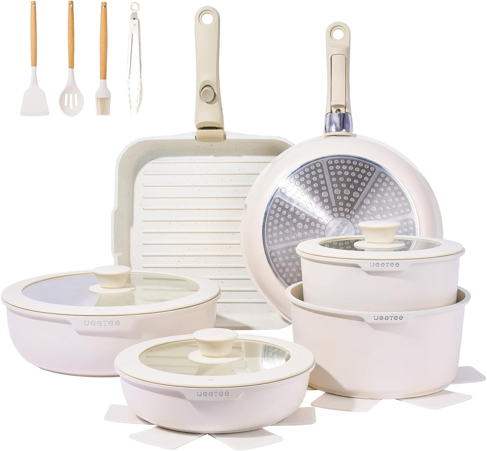 Pots and Pans Set Non Stick 26Pcs, Cookware Set with Removable Handle, Induction