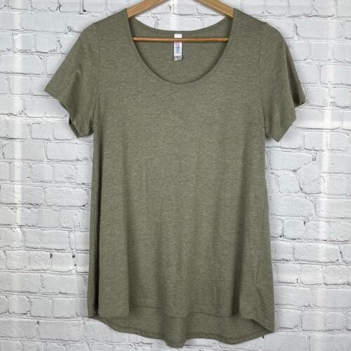 LULAROE Sz M Classic Tee Heathered Spacedye Short Sleeve High Low Shirt Green