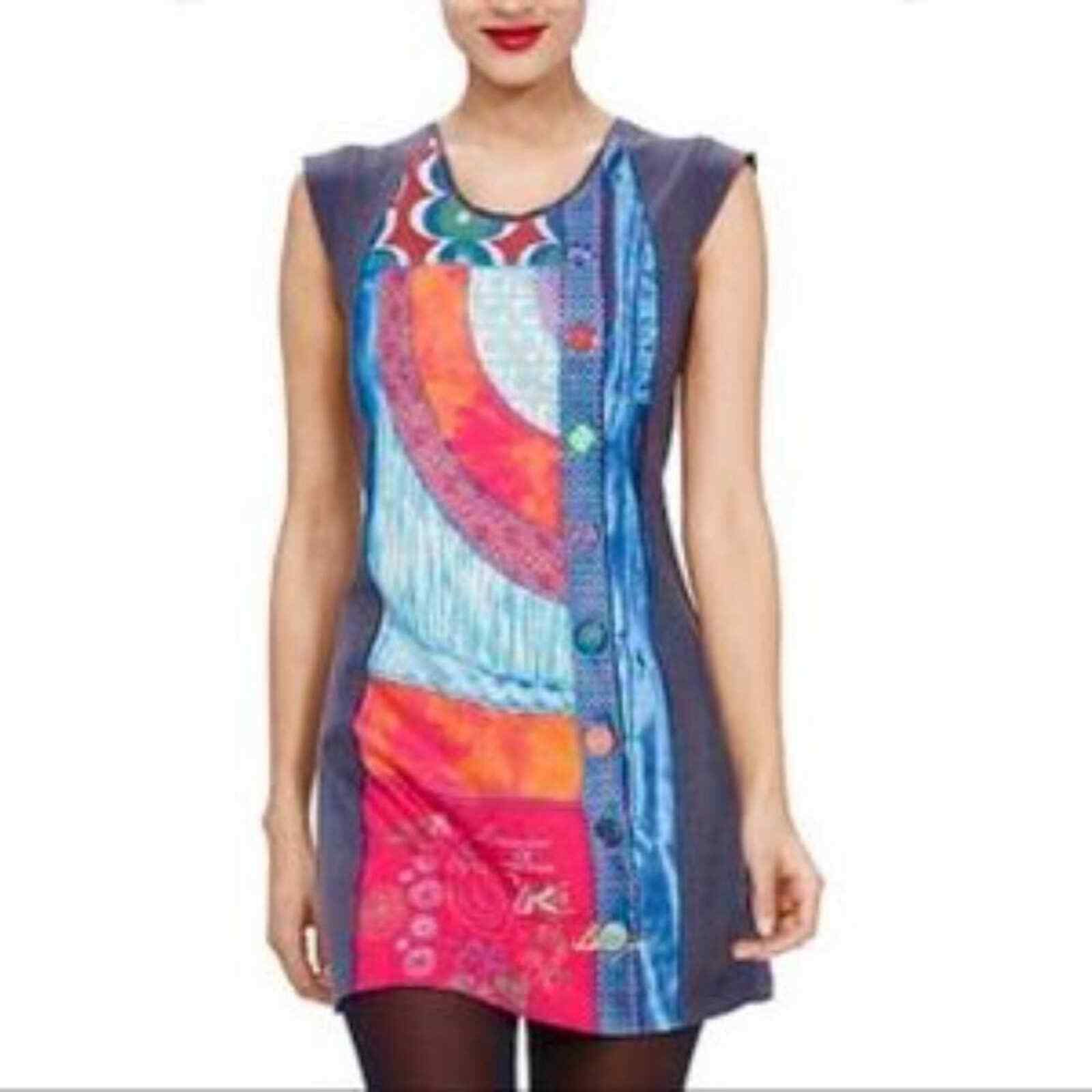 Desigual Patchwork Sheath Cap Sleeve Mini Sheath … - image 1