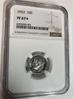 1953 BRIGHT SILVER Proof Roosevelt Dime 10c NGC Certified PF 67 STAR