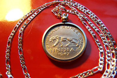 Indian Panthera Tigris Tiger 1/2 Rupee Charm on a Silver Link Style 20'' Chain