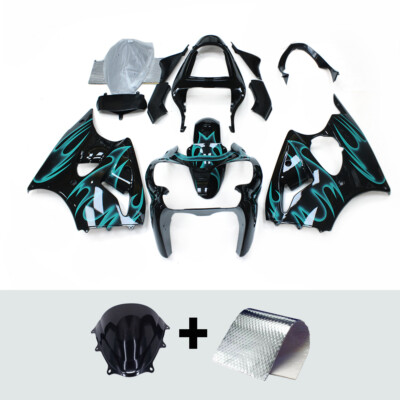 Fairings Plastic Black Light Blue Shell for Kawasaki Ninja ZX6R ZX600J 2000-2002