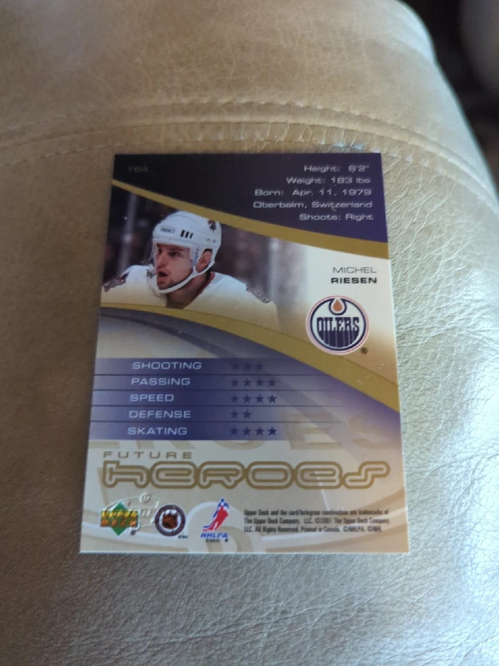 2000-01 UD Heroes Oilers Hockey Card #164 Michel Riesen Rookie - Image 2 of 2