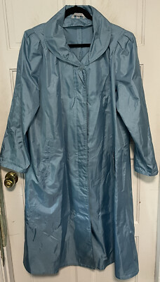 VTG Alorna Sky Blue Rain Trench Coat Size 13/14 Shoulder Pads Made In Hong Kong
