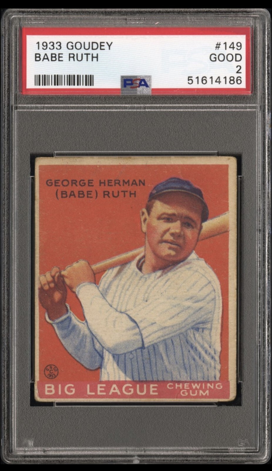 1933 Goudey HOF Babe Ruth Baseball ⚾️ Card # 149 PSA 2 GD "Amazing Eye Appeal🔥