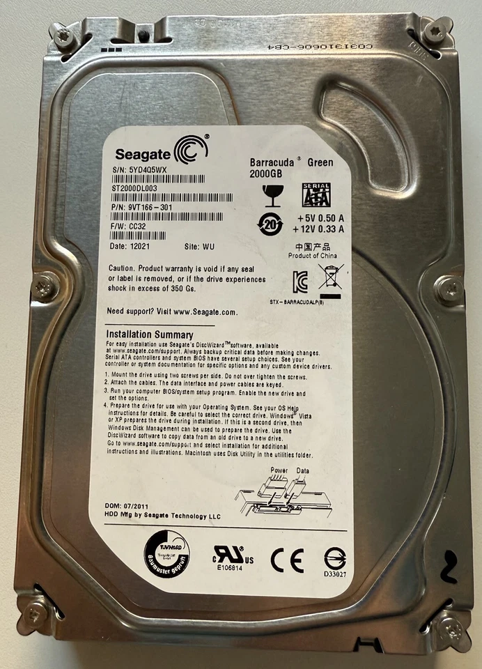 Seagate Barracuda 2TB 2000GB 3.5" SATA ST2000DL003 HDD Festplatte