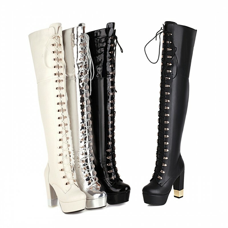 Women's Platform Over The Knee Riding Thigh High Boots Block Women's Platform Over The Knee Riding Thigh High Boots Block