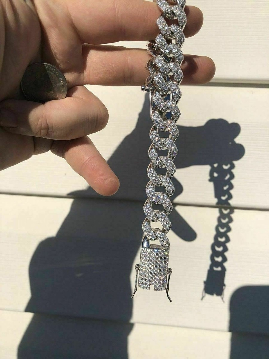 Bracciale Cubano Miami In Vero Argento Sterling 925 Massiccio Da Uomo - Foto 11