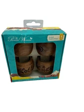 The Pioneer Woman Floral Etched Napkin Rings Set 4 100% Brown Wood NIP