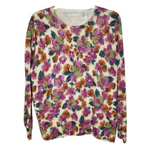 Alfred Dunner Womens 3X Sweater Multi Floral Sequins Long Sleeve Cotton Blend