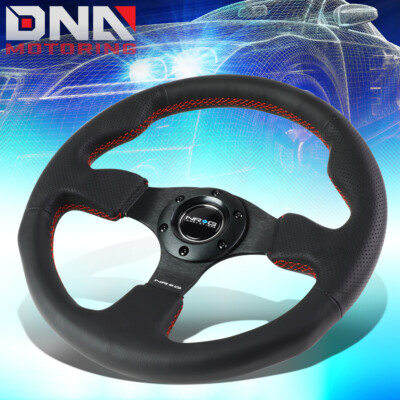 NRG REINFORCED RST-012R-RS 320MM TYPE-R BLACK LEATHER RED STITCH STEERING WHEEL