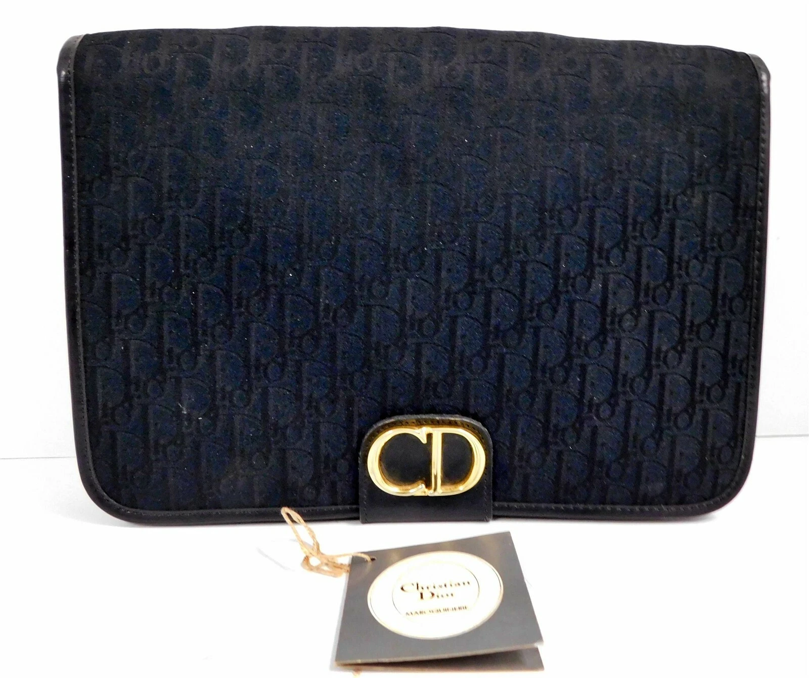 Sac pochette cuir toile monogramme logo noir Christian Dior vintage France